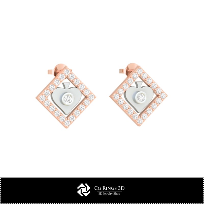 Orecchini per bambini in CAD 3D con carte da gioco, Gioielli CAD 3D, Orecchini CAD 3D, Orecchini a bottone 3D, Orecchini 3D per