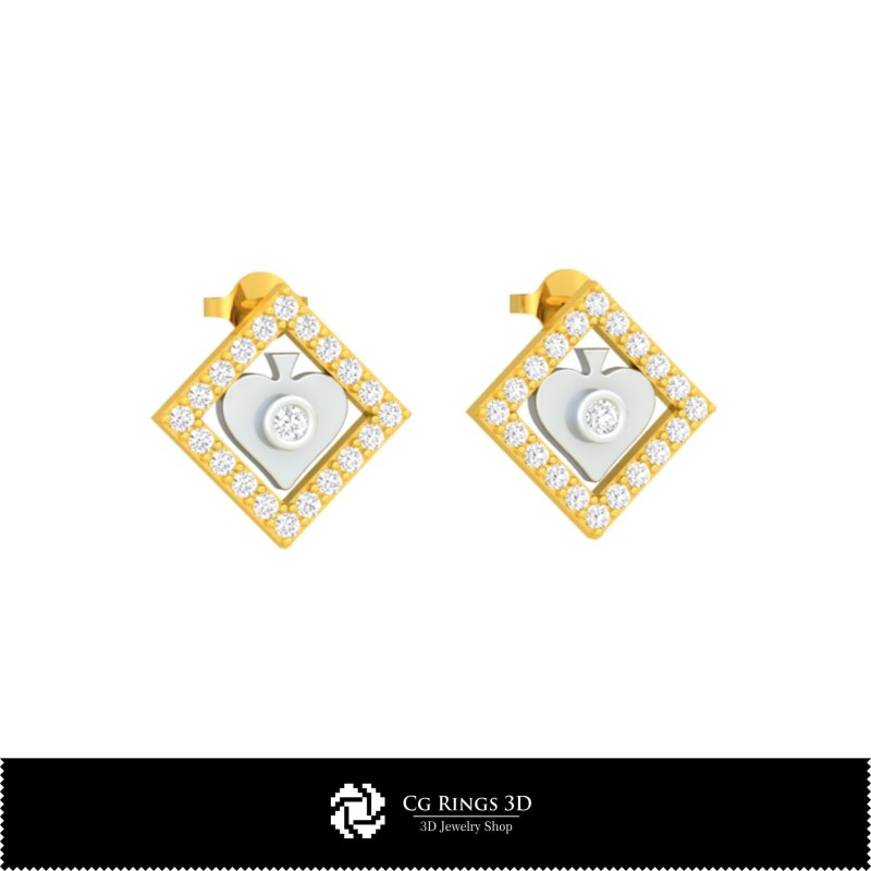 3D-CAD-Kinderohrringe mit Spielkarten Home, Schmuck 3D-CAD, Ohrringe 3D-CAD, 3D-Steckerohrringe, 3D-Kinderohrringe