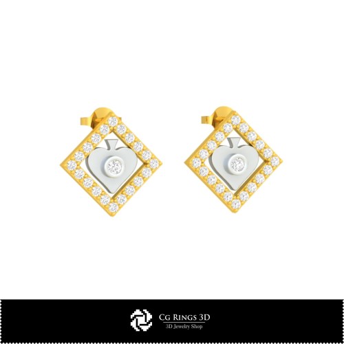 Pendientes infantiles 3D CAD con cartas de juego para el hogar, Joyería 3D CAD, Pendientes 3D CAD, Pendientes de tachuela 3D,