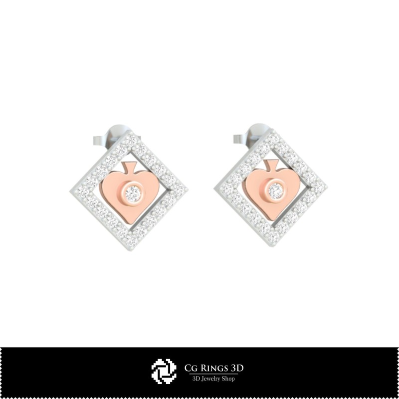3D-CAD-Kinderohrringe mit Spielkarten Home, Schmuck 3D-CAD, Ohrringe 3D-CAD, 3D-Steckerohrringe, 3D-Kinderohrringe