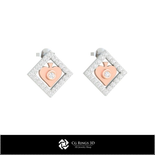 Orecchini per bambini in CAD 3D con carte da gioco, Gioielli CAD 3D, Orecchini CAD 3D, Orecchini a bottone 3D, Orecchini 3D per