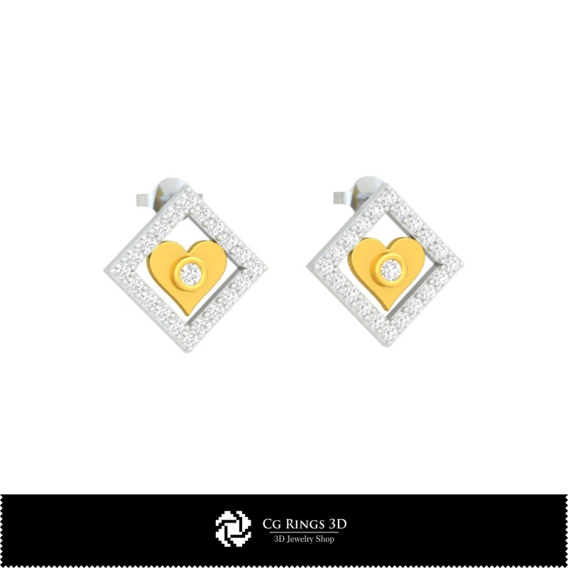 Orecchini per bambini 3D CAD con carte da gioco, Gioielli 3D CAD, Orecchini 3D CAD, Orecchini a perno 3D, Orecchini per bambini