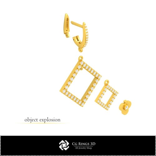 Pendientes 3D CAD con Naipes para el Hogar, Joyería 3D CAD, Pendientes 3D CAD, Pendientes de Diamante 3D