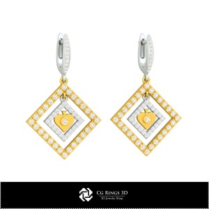 3D CAD Earrings with Playing Cards Home, Jewelry 3D CAD, Earrings 3D CAD , 3D Diamond Earrings