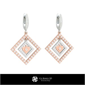 3D CAD Earrings with Playing Cards Home, Jewelry 3D CAD, Earrings 3D CAD , 3D Diamond Earrings 2