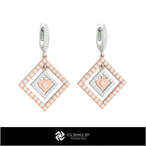 3D-CAD-Ohrringe mit Spielkarten Zuhause, Schmuck 3D-CAD, Ohrringe 3D-CAD, 3D-Diamant-Ohrringe