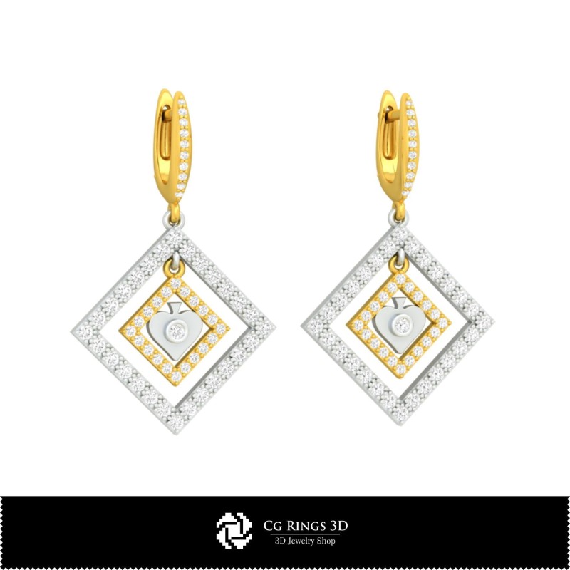 3D CAD Earrings with Playing Cards Home, Jewelry 3D CAD, Earrings 3D CAD , 3D Diamond Earrings