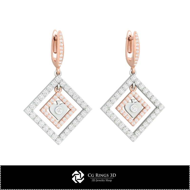 3D-CAD-Ohrringe mit Spielkarten Zuhause, Schmuck 3D-CAD, Ohrringe 3D-CAD, 3D-Diamant-Ohrringe