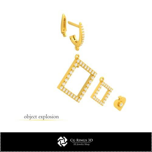 3D-CAD-Ohrringe mit Spielkarten Zuhause, Schmuck 3D-CAD, Ohrringe 3D-CAD, 3D-Diamant-Ohrringe