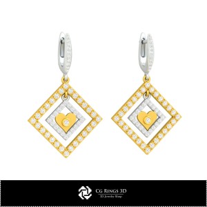 3D-CAD-Ohrringe mit Spielkarten Zuhause, Schmuck 3D-CAD, Ohrringe 3D-CAD, 3D-Diamant-Ohrringe