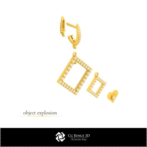 Orecchini CAD 3D con Carte da Gioco, Gioielli CAD 3D, Orecchini CAD 3D, Orecchini con Diamanti 3D