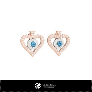 3D CAD Earrings with Playing Cards Home, Jewelry 3D CAD, Earrings 3D CAD , 3D Diamond Earrings, 3D Studs Earrings 2