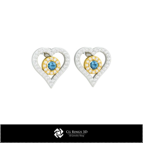 Orecchini CAD 3D con Carte da Gioco, Gioielli CAD 3D, Orecchini CAD 3D, Orecchini con Diamanti 3D, Orecchini a Bottone 3D