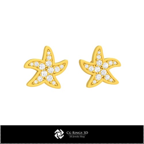 Orecchini a Stella Marina 3D CAD Casa, Gioielli 3D CAD, Orecchini 3D CAD, Orecchini con Diamante 3D, Orecchini a Perno 3D,