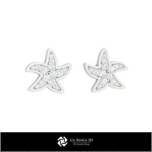 3D-CAD Seestern-Ohrringe Zuhause, Schmuck 3D-CAD, Ohrringe 3D-CAD, 3D-Diamant-Ohrringe, 3D-Steckerohrringe, 3D-Kinderohrringe 2