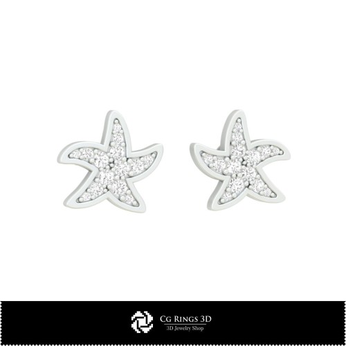 Orecchini a Stella Marina 3D CAD Casa, Gioielli 3D CAD, Orecchini 3D CAD, Orecchini con Diamante 3D, Orecchini a Perno 3D,