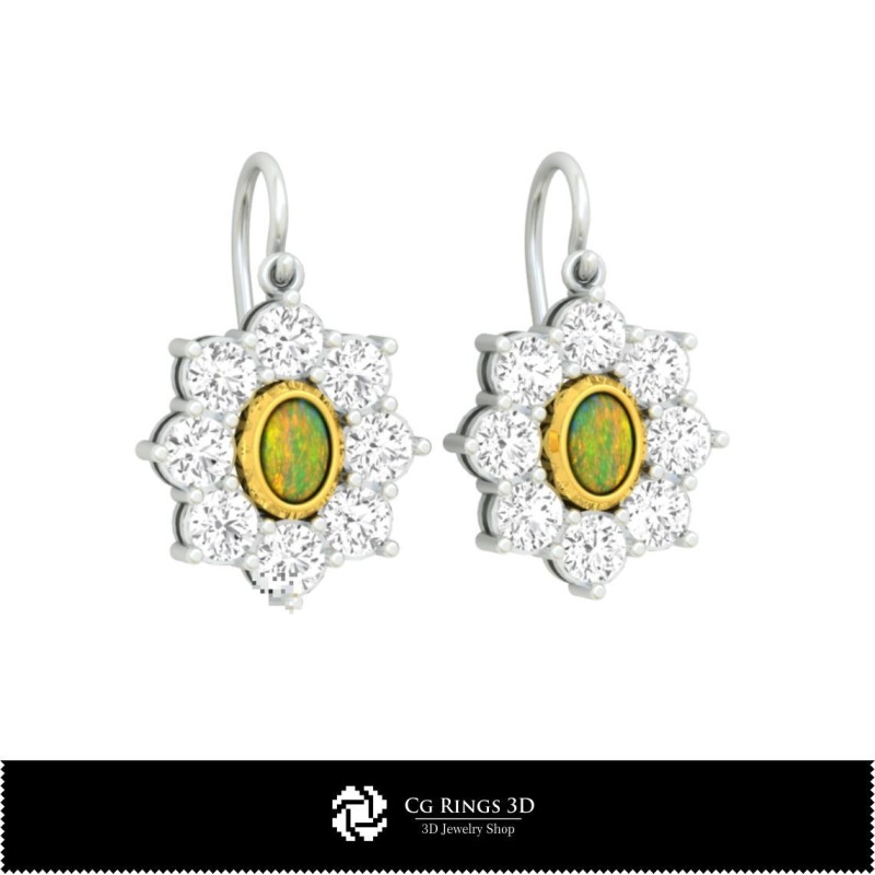Pendientes de ópalo CAD 3D Hogar, Joyería CAD 3D, Pendientes CAD 3D, Pendientes colgantes 3D, Pendientes de ópalo 3D
