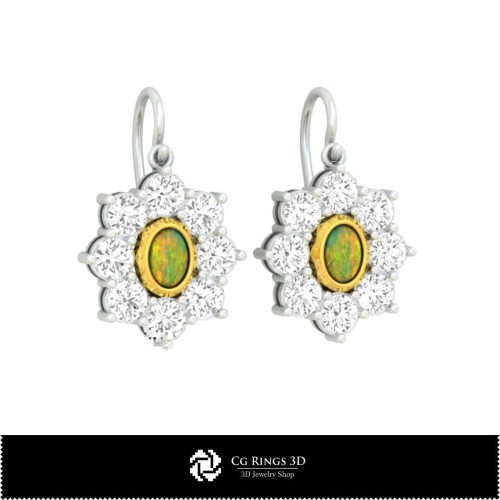 3D-CAD Opal-Ohrringe Zuhause, Schmuck 3D-CAD, Ohrringe 3D-CAD, 3D-Hängeohrringe, 3D-Opal-Ohrringe