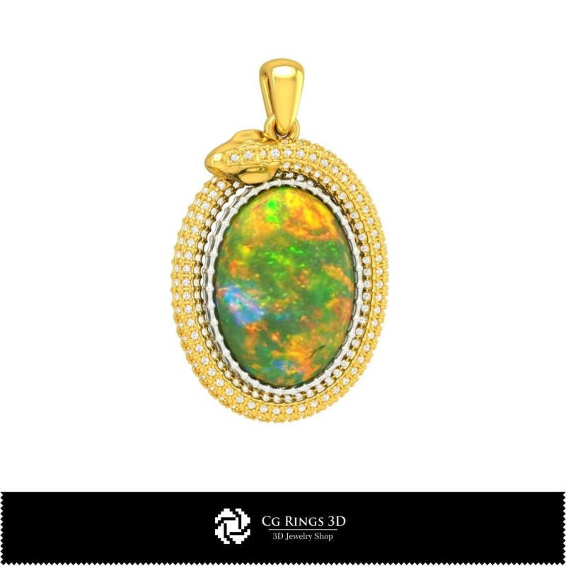 3D CAD 蛇形项坠配欧泊家居，珠宝 3D CAD，吊坠 3D CAD，复古珠宝 3D CAD，3D 欧泊吊坠，3D 新艺术风格