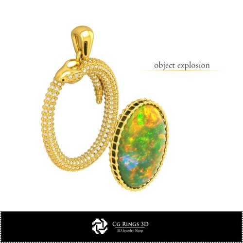 3D-CAD-Schlangenanhänger mit Opal Home, Schmuck 3D-CAD, Anhänger 3D-CAD, Vintage-Schmuck 3D-CAD, 3D-Opalanhänger, 3D Art-Nouveau