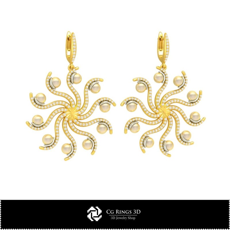 Pendientes CAD 3D con Perlas Inicio, Joyería CAD 3D, Pendientes CAD 3D, Pendientes de Diamantes 3D, Pendientes de Perlas 3D
