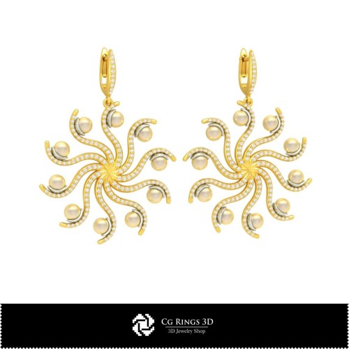 3D-CAD-Ohrringe mit Perlen Zuhause, Schmuck 3D-CAD, Ohrringe 3D-CAD, 3D-Diamantohrringe, 3D-Perlenohrringe