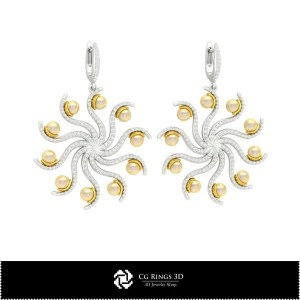 3D CAD Earrings with Pearls Home, Jewelry 3D CAD, Earrings 3D CAD , 3D Diamond Earrings, 3D Pearl Earrings 2