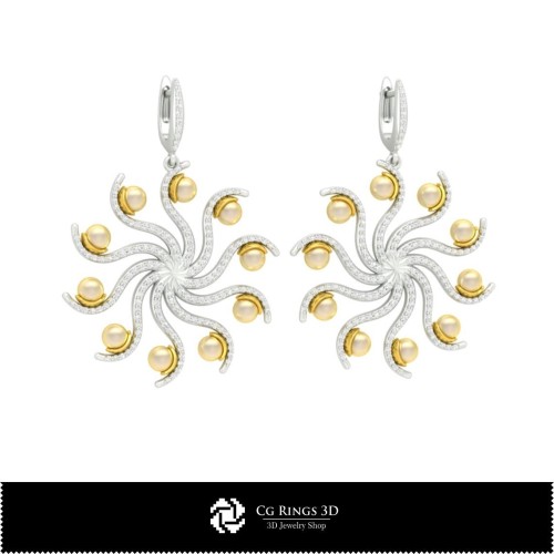 3D-CAD-Ohrringe mit Perlen Zuhause, Schmuck 3D-CAD, Ohrringe 3D-CAD, 3D-Diamantohrringe, 3D-Perlenohrringe