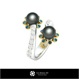 3D-CAD-Ring mit Perlen Zuhause, Schmuck 3D-CAD, Ringe 3D-CAD, Perlenringe 3D 2