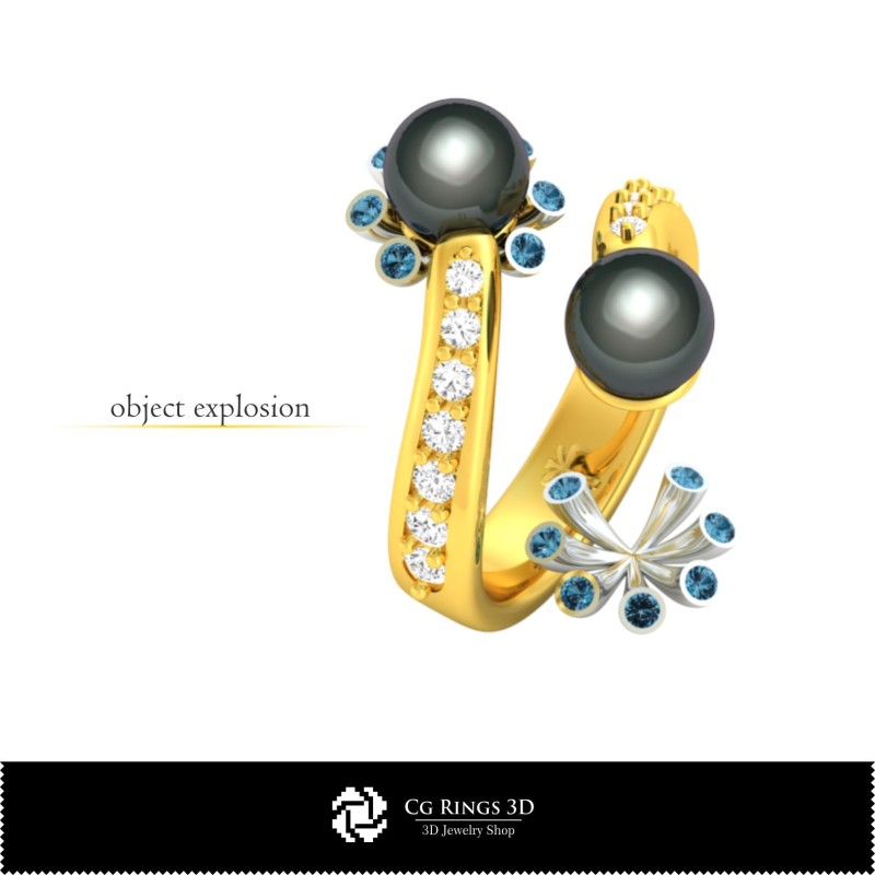 Anillo 3D CAD con Perlas Hogar, Joyería 3D CAD, Anillos 3D CAD, Anillos con Perlas 3D