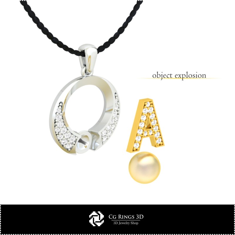 3D CAD Pearl Pendant with Letter A Home, Jewelry 3D CAD, Pendants 3D CAD , 3D Letter Pendants, 3D Pearl Pendants