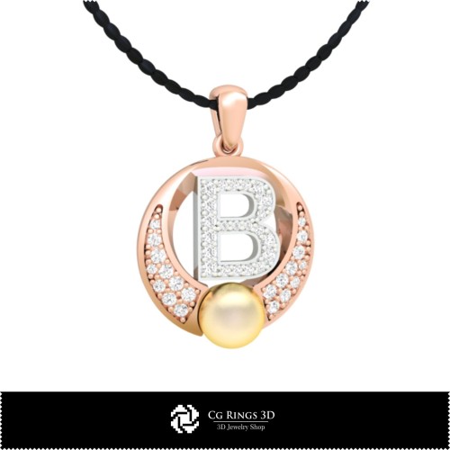 3D-CAD-Perlenanhänger mit Buchstabe B Home, Schmuck 3D-CAD, Anhänger 3D-CAD, 3D-Buchstabenanhänger, 3D-Perlenanhänger