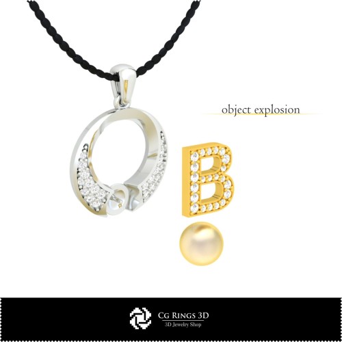 Pendentif perle 3D CAO avec lettre B Maison, Bijoux 3D CAO, Pendentifs 3D CAO, Pendentifs lettre 3D, Pendentifs perle 3D