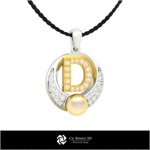 3D-CAD-Perlenanhänger mit Buchstabe D Home, Schmuck 3D-CAD, Anhänger 3D-CAD, 3D-Buchstabenanhänger, 3D-Perlenanhänger 2