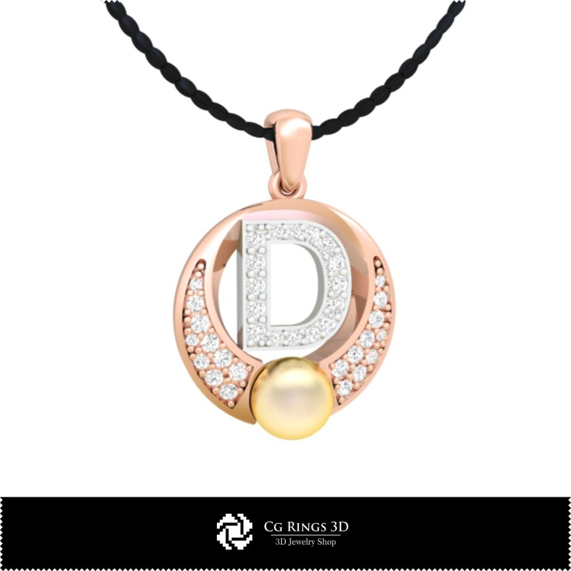 Pandantiv perlă 3D CAD cu litera D Acasă, Bijuterii 3D CAD, Pandantive 3D CAD, Pandantive litere 3D, Pandantive perlă 3D