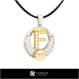 3D CAD Pearl Pendant with Letter F Home, Jewelry 3D CAD, Pendants 3D CAD , 3D Letter Pendants, 3D Pearl Pendants 2