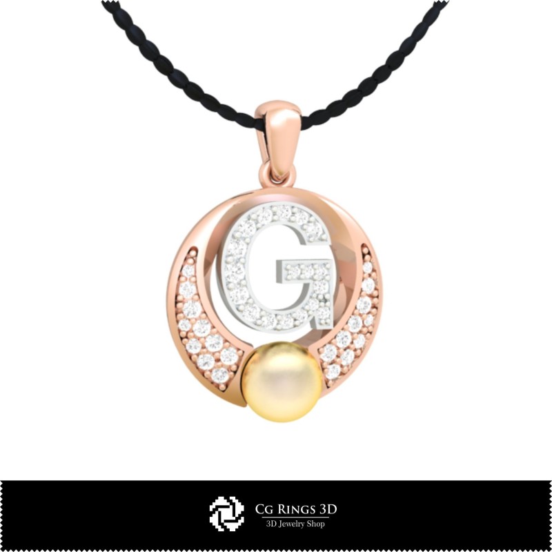 3D CAD Pearl Pendant with Letter G Home, Jewelry 3D CAD, Pendants 3D CAD , 3D Letter Pendants, 3D Pearl Pendants