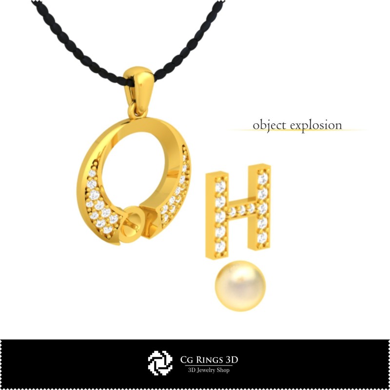 3D CAD Pearl Pendant with Letter H Home, Jewelry 3D CAD, Pendants 3D CAD , 3D Letter Pendants, 3D Pearl Pendants