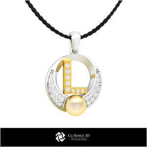 3D CAD Pearl Pendant with Letter L Home, Jewelry 3D CAD, Pendants 3D CAD , 3D Letter Pendants, 3D Pearl Pendants 2