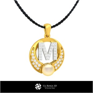 3D CAD Pearl Pendant with Letter M Home, Jewelry 3D CAD, Pendants 3D CAD , 3D Letter Pendants, 3D Pearl Pendants 2