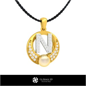 3D CAD Pearl Pendant with Letter N Home, Jewelry 3D CAD, Pendants 3D CAD , 3D Letter Pendants, 3D Pearl Pendants 2