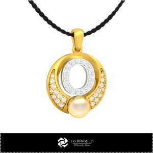 3D CAD Pearl Pendant with Letter O Home, Jewelry 3D CAD, Pendants 3D CAD , 3D Letter Pendants, 3D Pearl Pendants 2