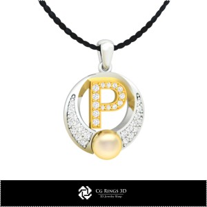 3D-CAD-Perlenanhänger mit Buchstabe P Home, Schmuck 3D-CAD, Anhänger 3D-CAD, 3D-Buchstabenanhänger, 3D-Perlenanhänger 2