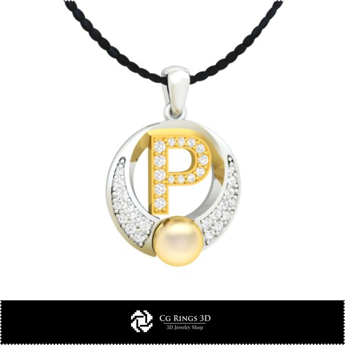 Pendentif perle 3D CAO avec lettre P Maison, Joaillerie 3D CAO, Pendentifs 3D CAO, Pendentifs lettre 3D, Pendentifs perle 3D
