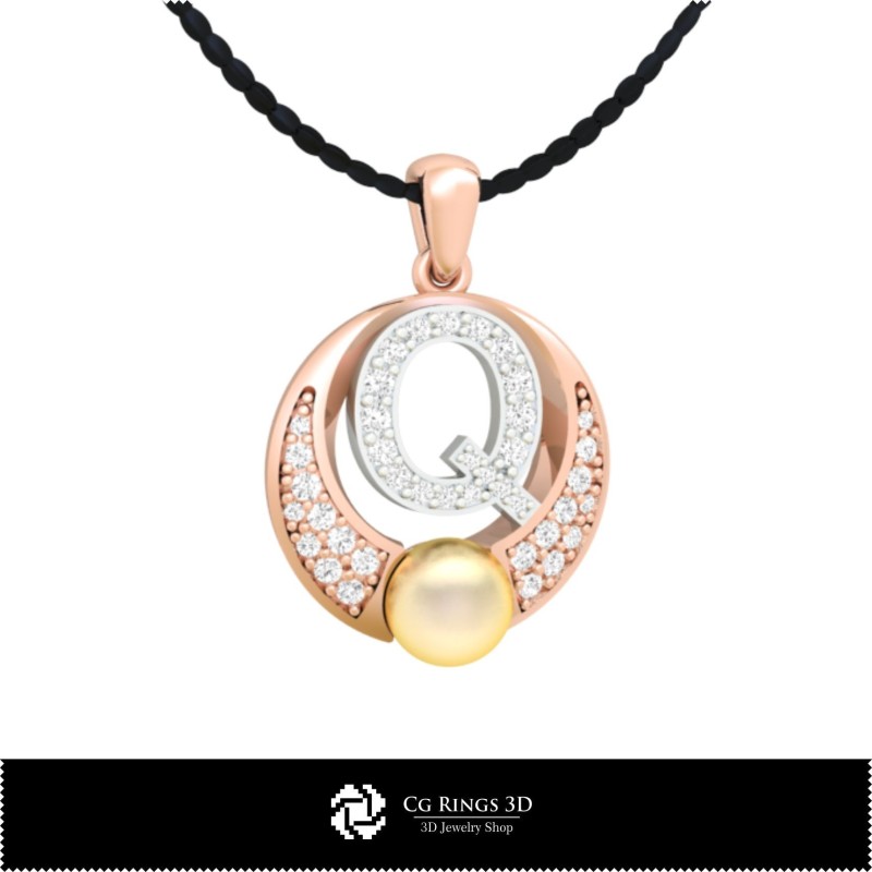 Pendentif en perle 3D CAO avec lettre Q Maison, Bijoux 3D CAO, Pendentifs 3D CAO, Pendentifs lettre 3D, Pendentifs perle 3D