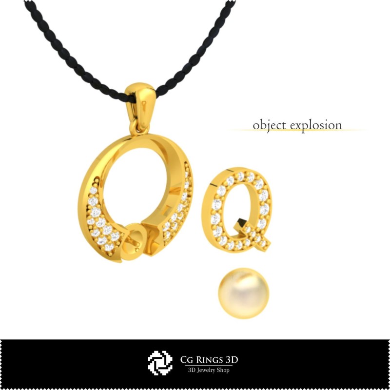 3D CAD Pearl Pendant with Letter Q Home, Jewelry 3D CAD, Pendants 3D CAD , 3D Letter Pendants, 3D Pearl Pendants