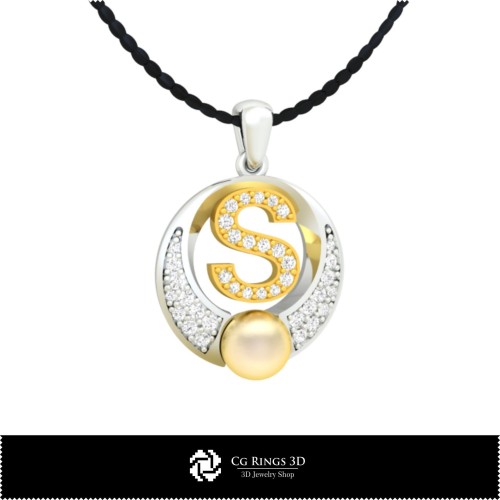 3D-CAD-Perlenanhänger mit Buchstabe S Home, Schmuck 3D-CAD, Anhänger 3D-CAD, 3D-Buchstabenanhänger, 3D-Perlenanhänger