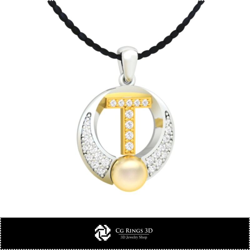 Pendentif perle 3D CAO avec lettre T Home, Bijoux CAO 3D, Pendentifs CAO 3D, Pendentifs lettre 3D, Pendentifs perle 3D