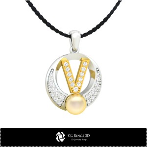 3D CAD Pearl Pendant with Letter V Home, Jewelry 3D CAD, Pendants 3D CAD , 3D Letter Pendants, 3D Pearl Pendants 2