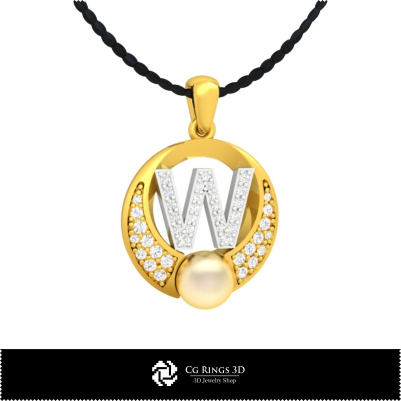 3D-CAD-Perlenanhänger mit Buchstabe W Zuhause, Schmuck 3D-CAD, Anhänger 3D-CAD, 3D-Buchstabenanhänger, 3D-Perlenanhänger